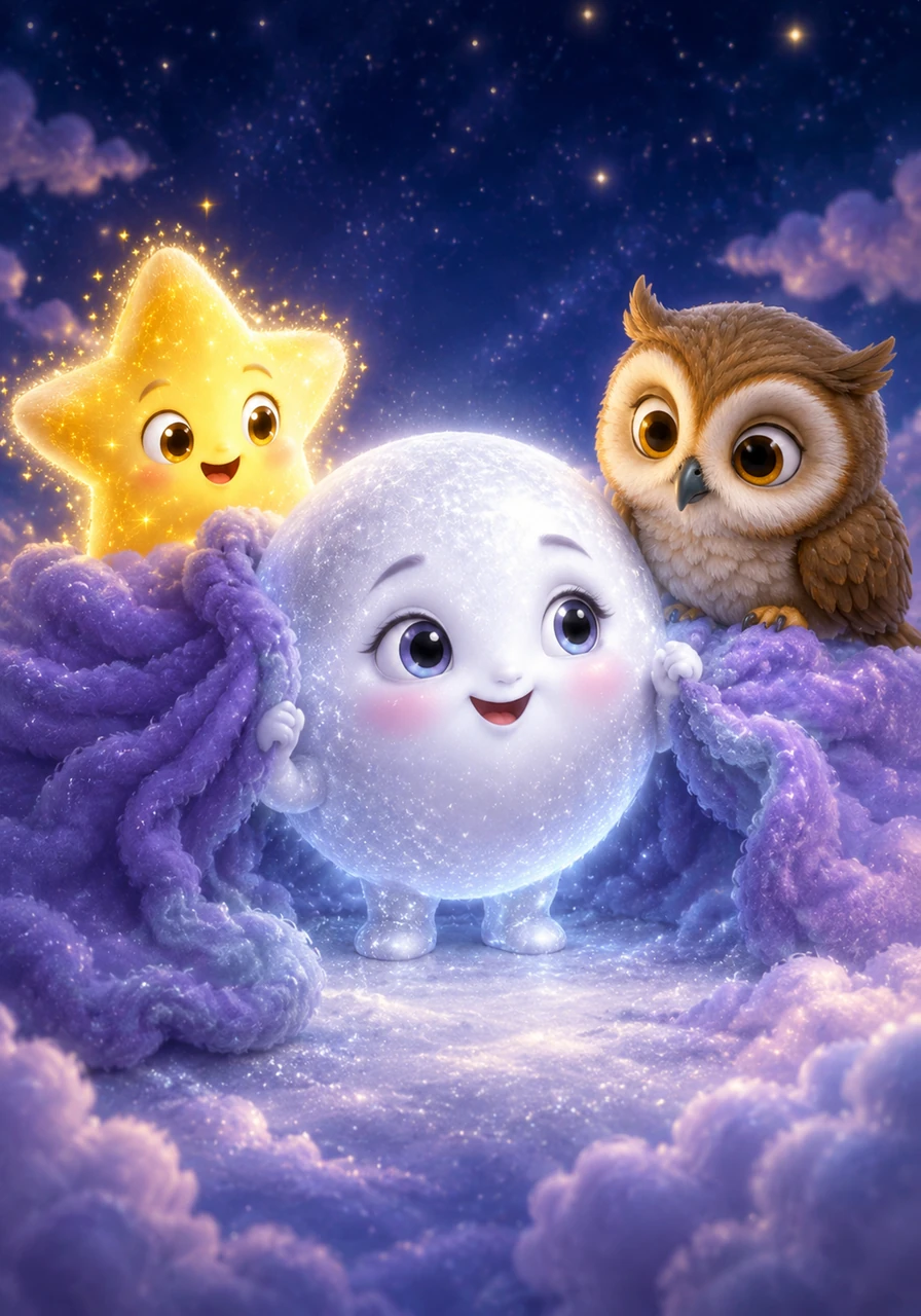 Realizing she was loved just as she was, Luna slowly pushed her heavy cloud blanket aside. She smiled at her friends, finally understanding that her gentle glow was the perfect companion to their bright, energetic twinkles.
