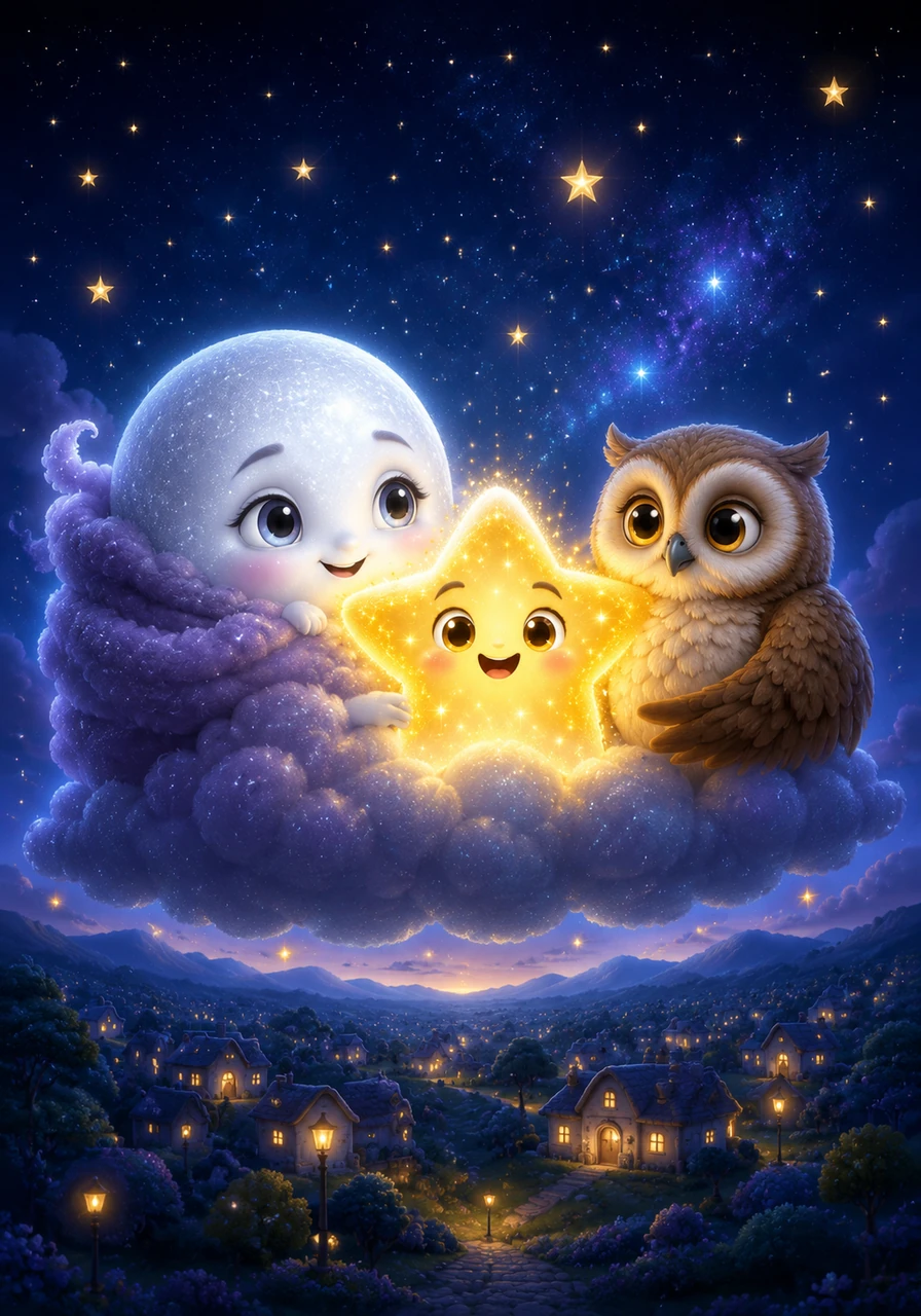 The night sky was finally complete, filled with the moon’s soft radiance and the stars' happy dancing. Together, they watched over the sleeping world, promising to never let the darkness feel lonely ever again.