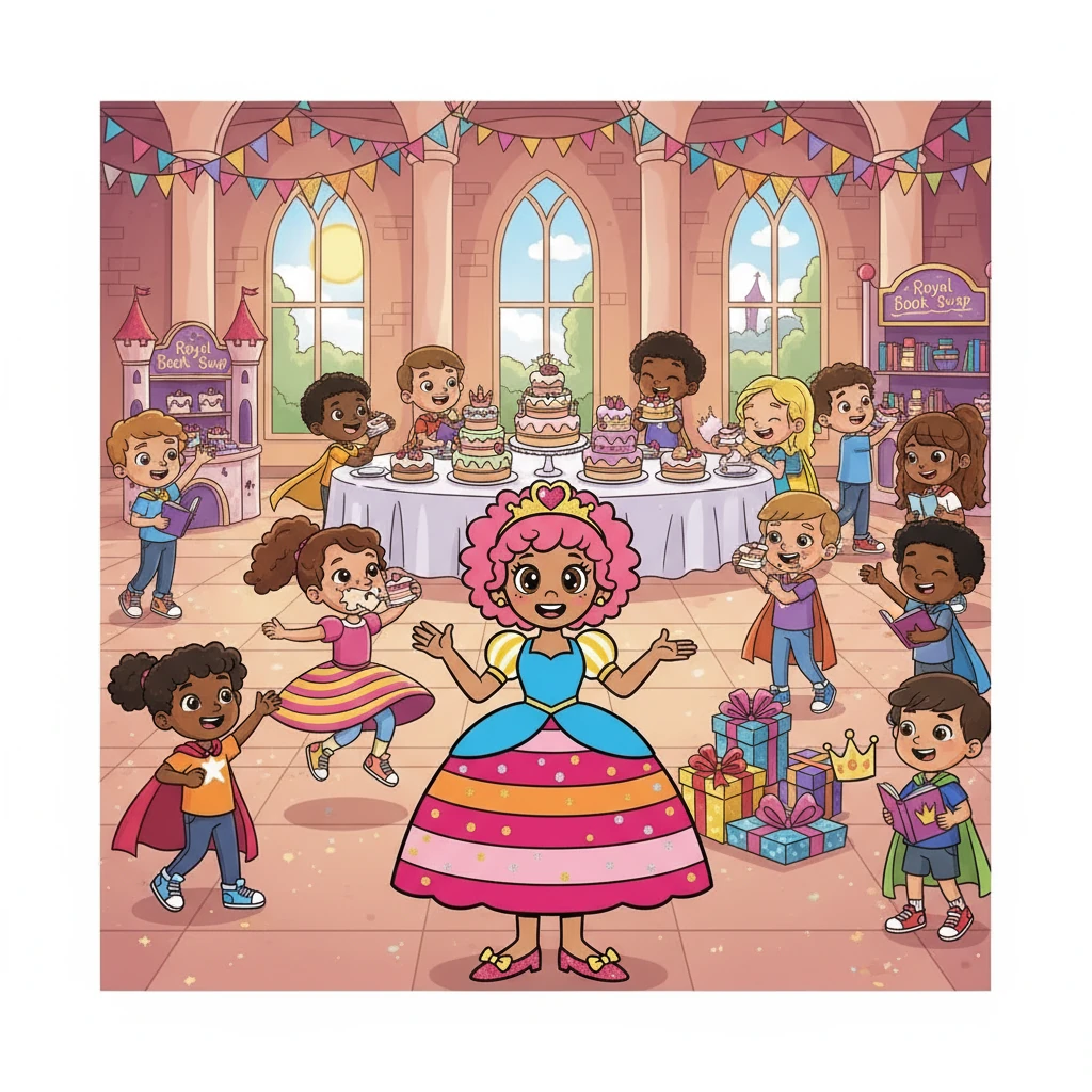Welcome, Royal Guests! Before the celebration begins, please read the official rules of the kingdom: Rule #1: Eat cake. Then eat more cake. Rule #2: Twirl, jump, dance, and laugh — it’s a royal command! Rule #3: Crowns, sneakers, capes, and cool moves are all welcome. Rule #4: Gifts fit for royalty = gift cards only, please! Rule #5: Join The Royal Book Swap & Donate! Bring a book and take a book!