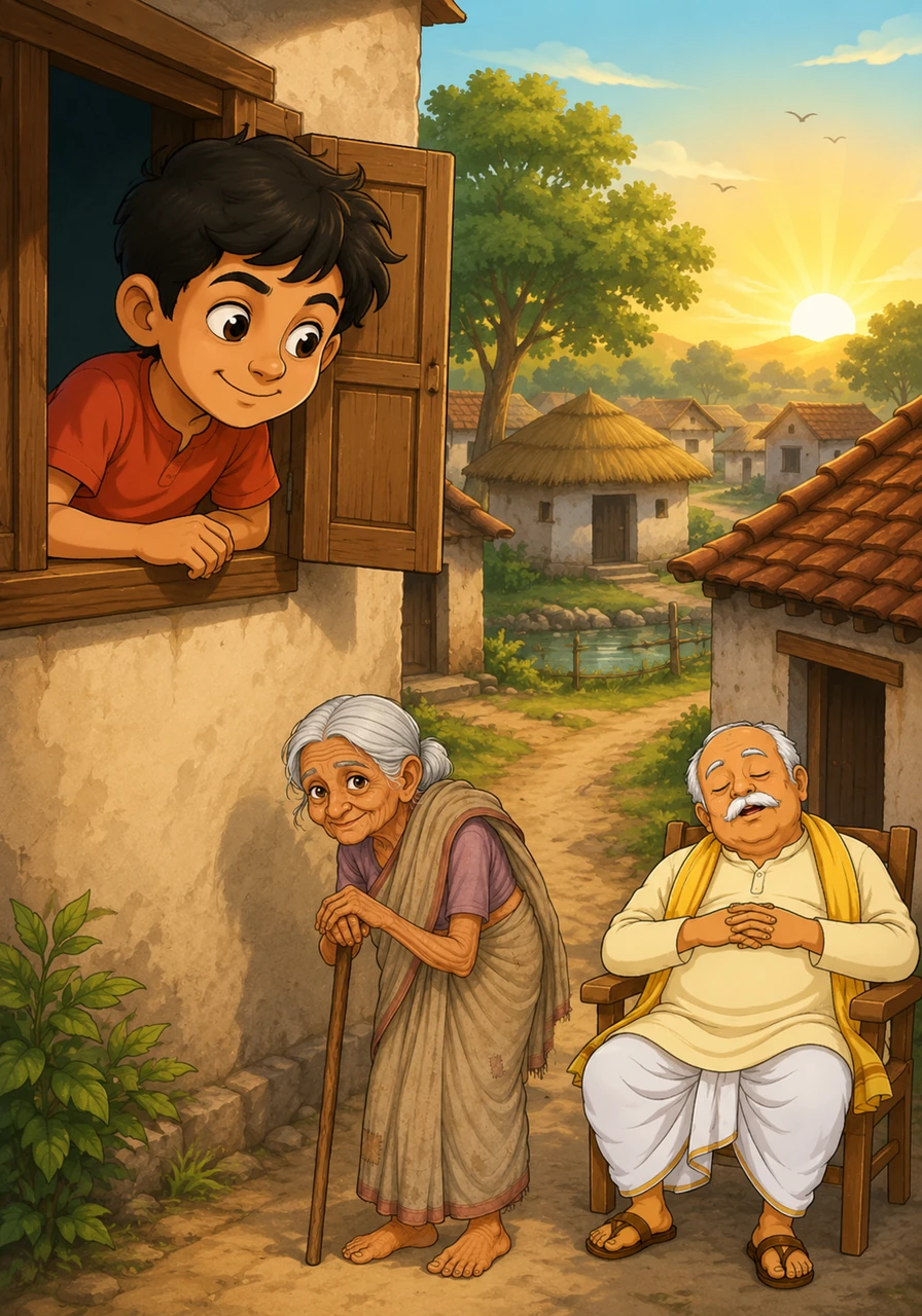 छोटे से गाँव में सूरज अपनी पहली किरण बिखेर रहा था, लेकिन शरारती चिंटू पहले ही जाग चुका था। वह अपनी खिड़की से झाँक कर एक नये दिन की नयी शरारत के बारे में सोच रहा था।