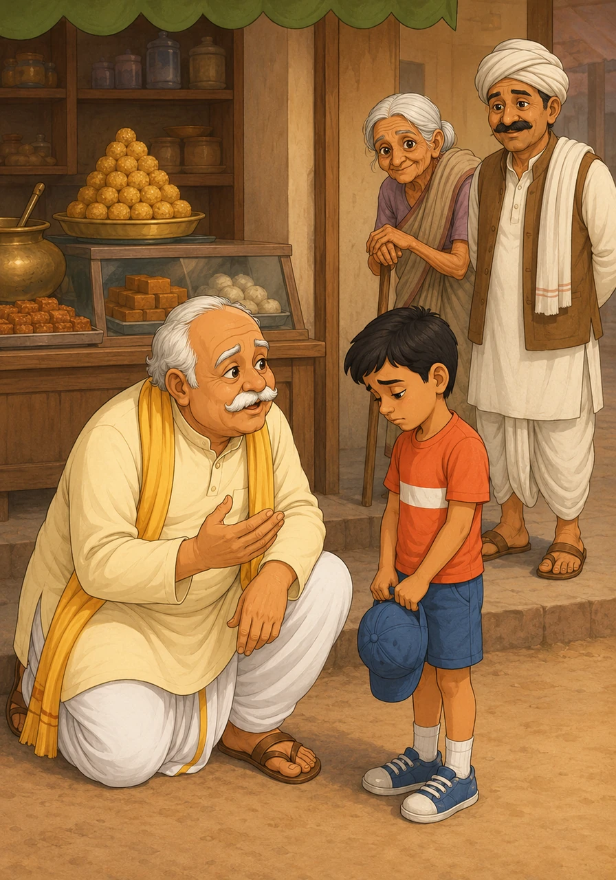 लेकिन हलवाई ने मकड़ी को देख कर समझ लिया कि यह चिंटू की ही हरकत है। उसने मकड़ी को हटा कर चिंटू को अपने पास बुलाया और उसे प्यार से समझाया कि उसकी शरारतों से किसी को चोट या परेशानी हो सकती है।