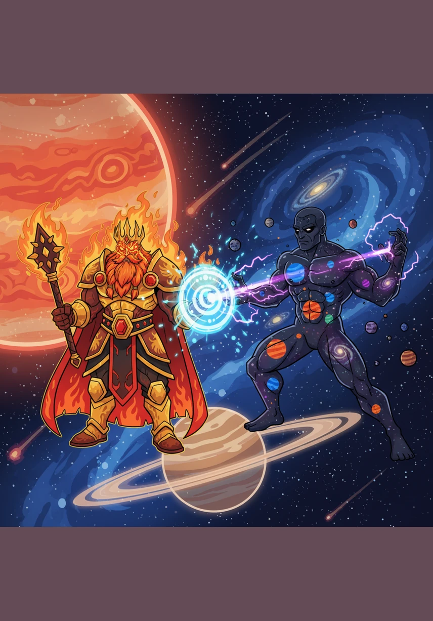 Kaelthor turns slowly toward the goddess, a corrupted smile creeping across his molten face as a dark aura expands from his core. He speaks with a voice layered with shadows, claiming that he is no longer just a king, but a vessel for the void.