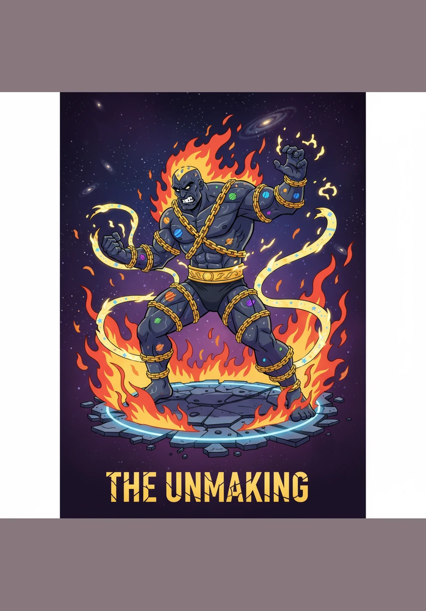 Kaelthor struggles violently against the divine restraints, and for a fleeting second, a flicker of his former humanity returns to his eyes. However, the darkness surges back with a vengeance, and he shatters the golden chains with a terrifying burst of raw strength.