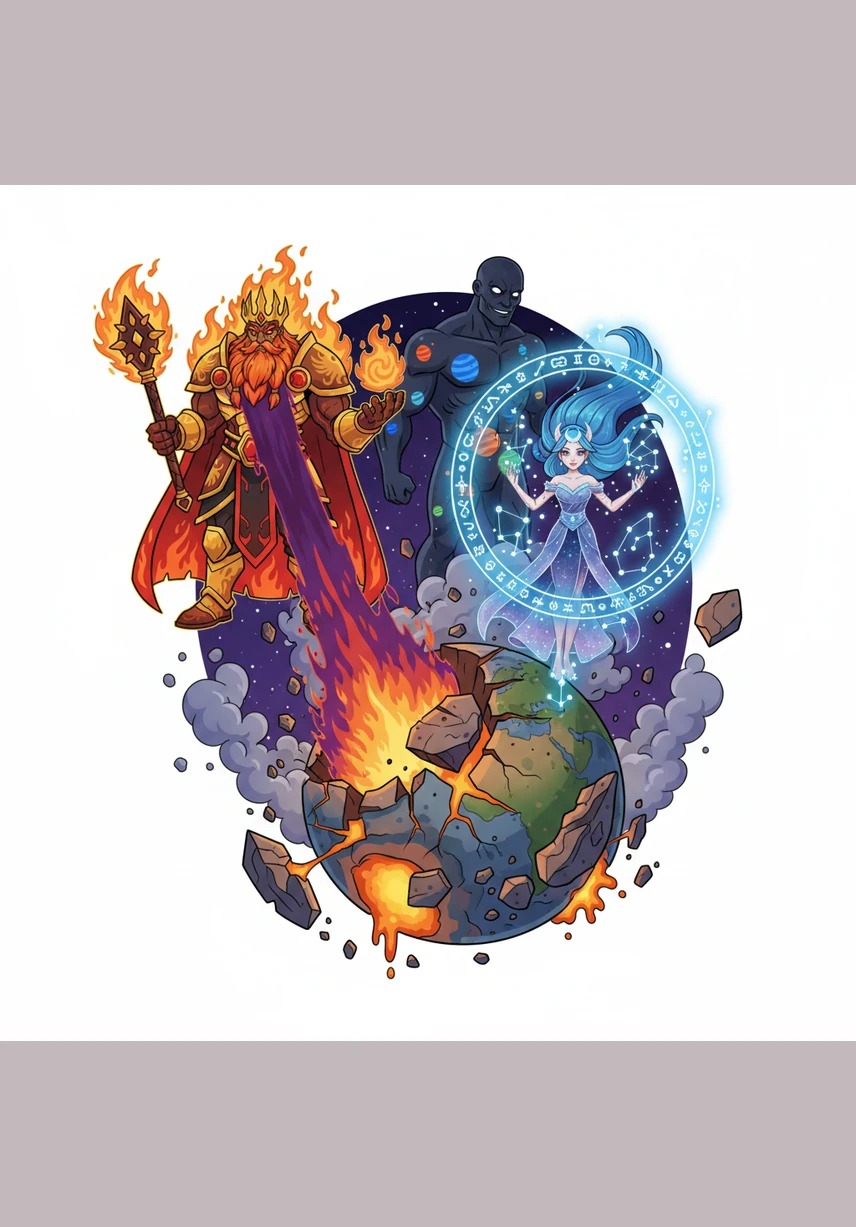 Kaelthor launches a final, massive void inferno attack directly into the planet's core, causing the entire world to crack apart. Realizing the planet is lost, Rudra begins the Multiverse Seal Protocol, weaving complex cosmic symbols into the air.