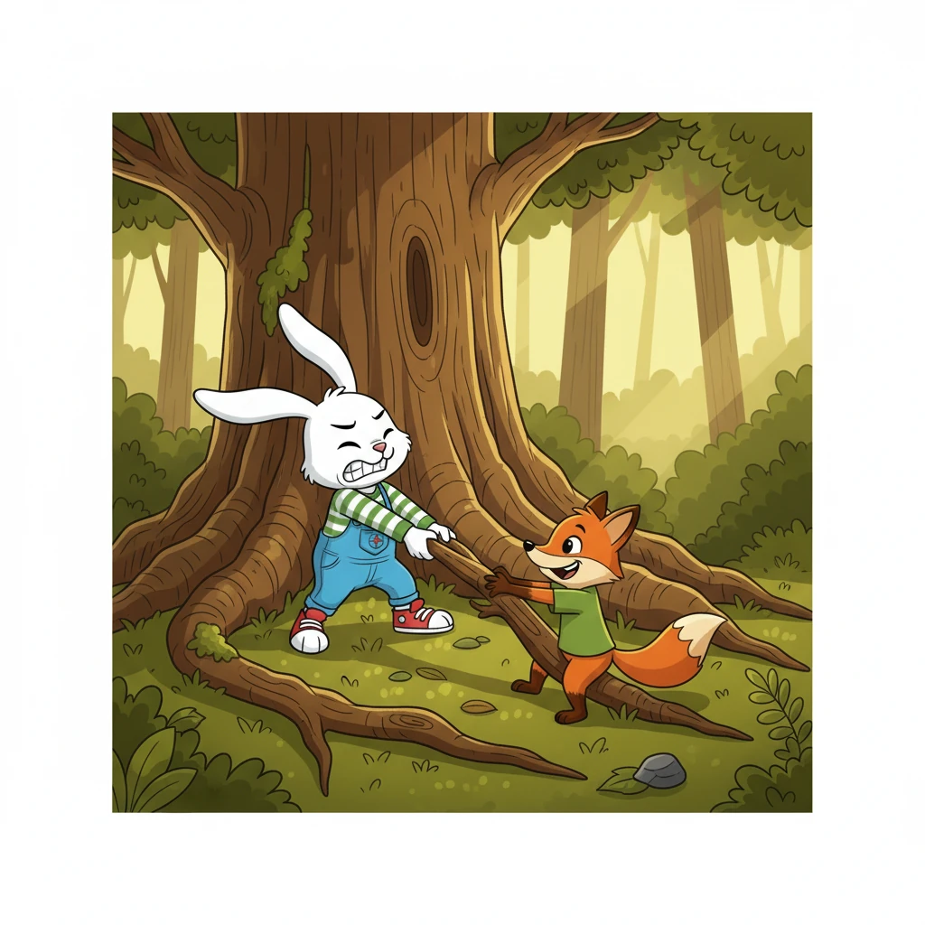 Kiki kembali dan menemukan Riko terjebak di antara akar-akar pohon. Dengan kekuatan kecilnya, Kiki membantu Riko keluar dari jebakan. Riko merasa sangat bersalah dan berterima kasih, senyumnya kali ini tulus.