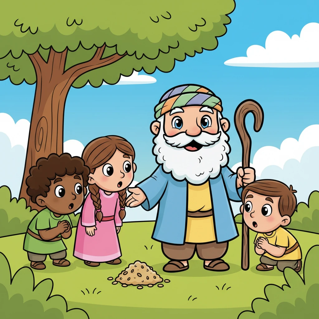 The friends leaned in, their expressions full of wonder and curiosity. They listened intently to every word, imagining the tiny seeds sprouting into strong plants, just like his teachings grew in their hearts.