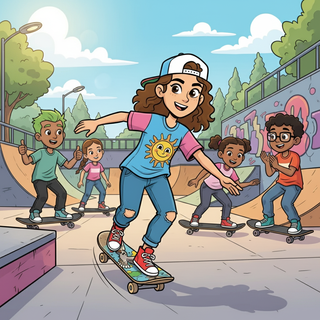 Days turn into weeks, and Ainur's determination starts to pay off. She begins to cruise smoothly, her confidence growing with every ride. Other skaters offer encouragement and tips, and she finds herself making new friends who share her passion.