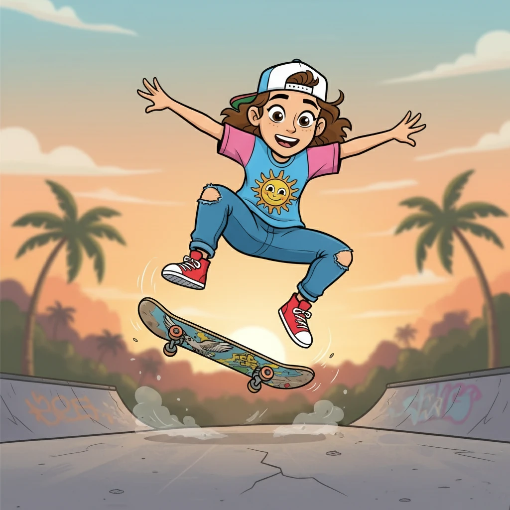 Ainur attempts her first trick, a simple ollie. She jumps, the board leaves the ground, and for a fleeting moment, she feels like she's flying. Although she doesn't quite land it perfectly, the thrill of the attempt fuels her desire to learn more.