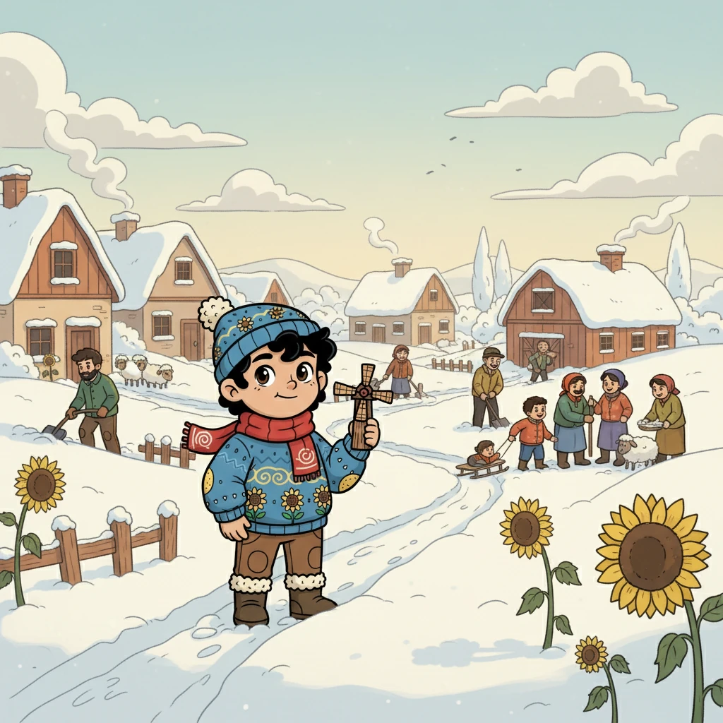 After the storm, Hamid ventured out, carefully navigating the deep snow. The village was quiet, the sunflower fields buried. But Hamid saw something beautiful: a community coming together. Neighbors helped each other shovel paths and check on their animals.