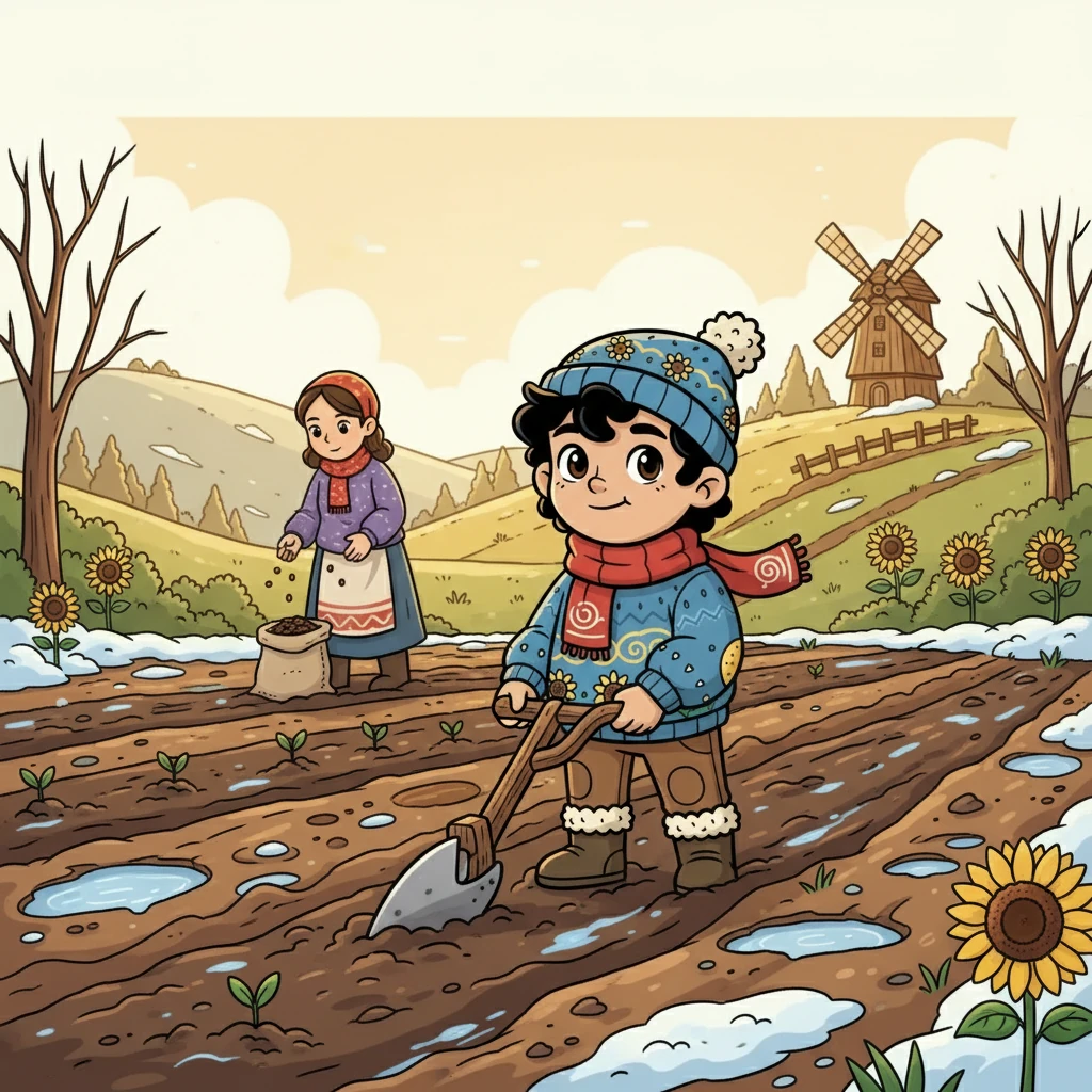 As spring approached, the snow began to melt, revealing the rich earth. Hamid helped his family prepare the fields for planting. He knew that the sunflowers would soon return, bringing with them warmth, color, and a renewed sense of hope.