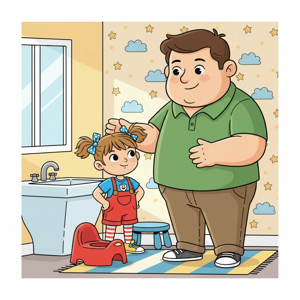 Papa, avec sa grande carrure, a encouragé Inès. "Tu es une grande fille, Inès !" lui dit-il avec fierté. Il lui expliqua que le pot était là pour l'aider à grandir et à devenir encore plus indépendante.