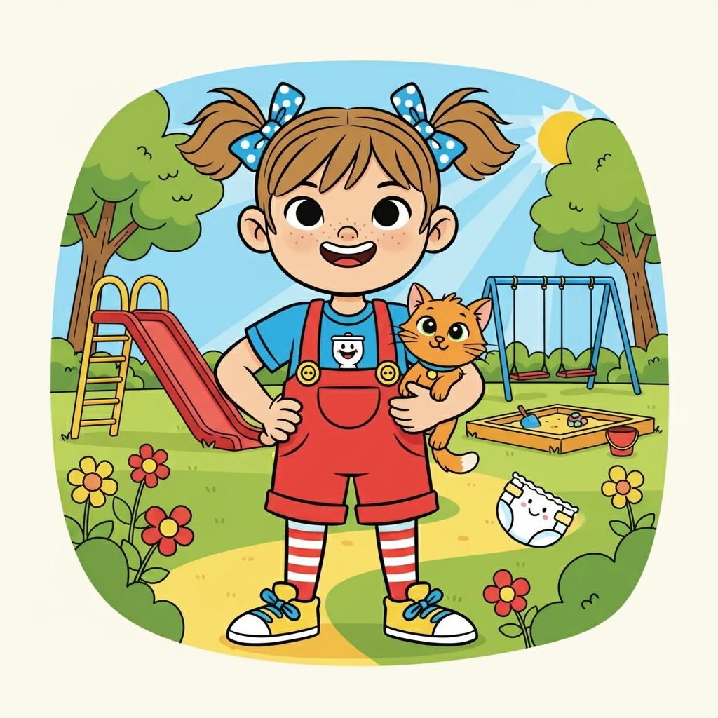 Finalement, Inès dit adieu à ses couches. Elle était une grande fille, prête à explorer le monde avec confiance et joie, avec Nina à ses côtés, son fidèle compagnon, toujours prêt à l'encourager.