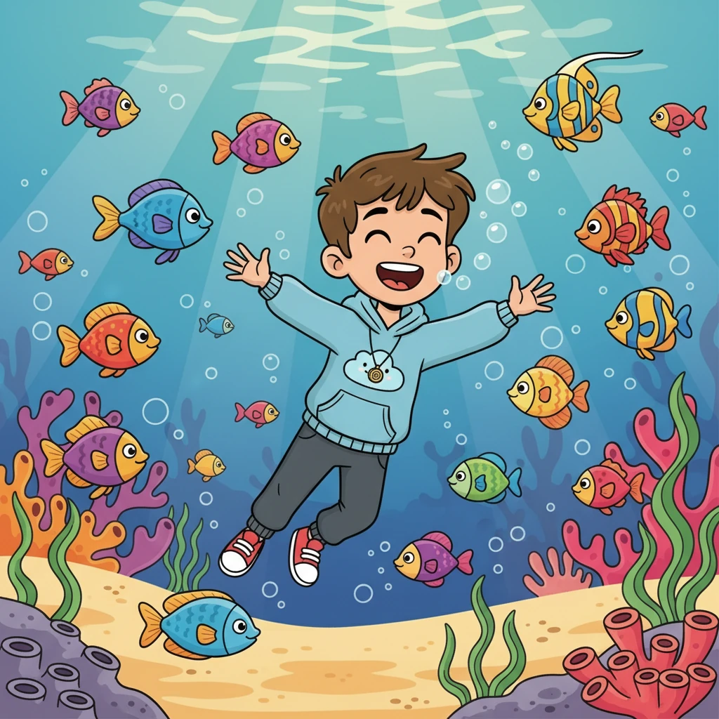 Dans son imagination, Théo nageait avec des poissons multicolores. Il riait et jouait, oubliant toutes ses inquiétudes. L'hypnose l'avait transporté dans un monde de joie et de sérénité, loin de ses peurs.