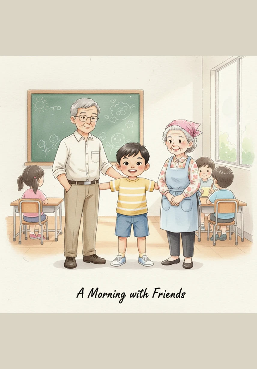 Julian spends his morning at the school, building tall towers with his friends and sharing his toys. The sun shines through the window as he laughs with his favorite teachers in the bright and colorful classroom.