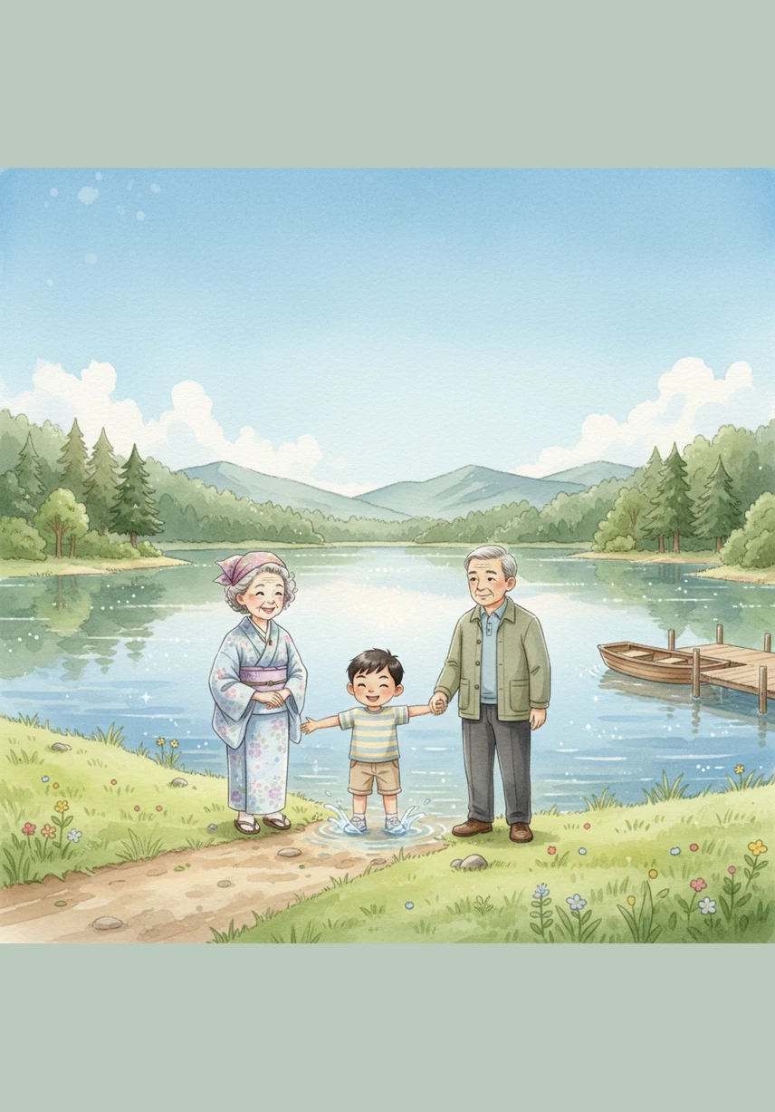 The family travels to the edge of a sparkling lake, where the water ripples under the wide blue sky. Julian explores the mysterious tunnels nearby, feeling like a brave explorer as he learns about the world around him.