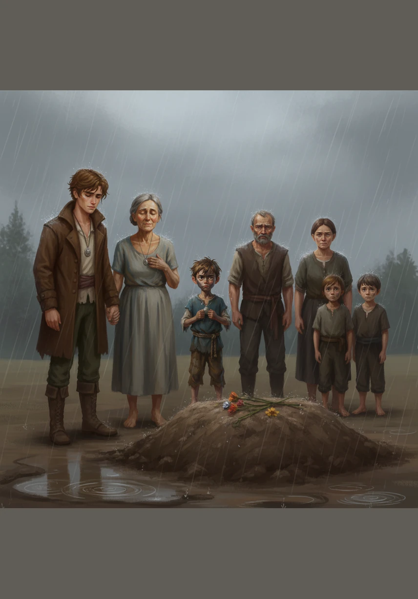 Under a heavy, grey sky, seven-year-old Oliver stands alone in the rain by a fresh mound of earth. He clutches a tarnished silver locket against his chest, the only thing he has left of his mother’s memory.