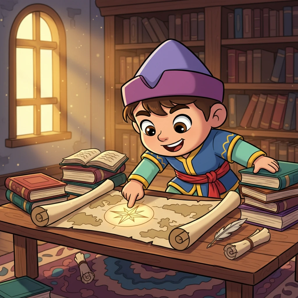 Кішкентай Айдар ескі кітаптарға үңіліп, ежелгі заманның құпияларын ашқысы келеді. Оның көзі тарихи картадағы бір белгіге түсіп, қызығушылығын оятады.