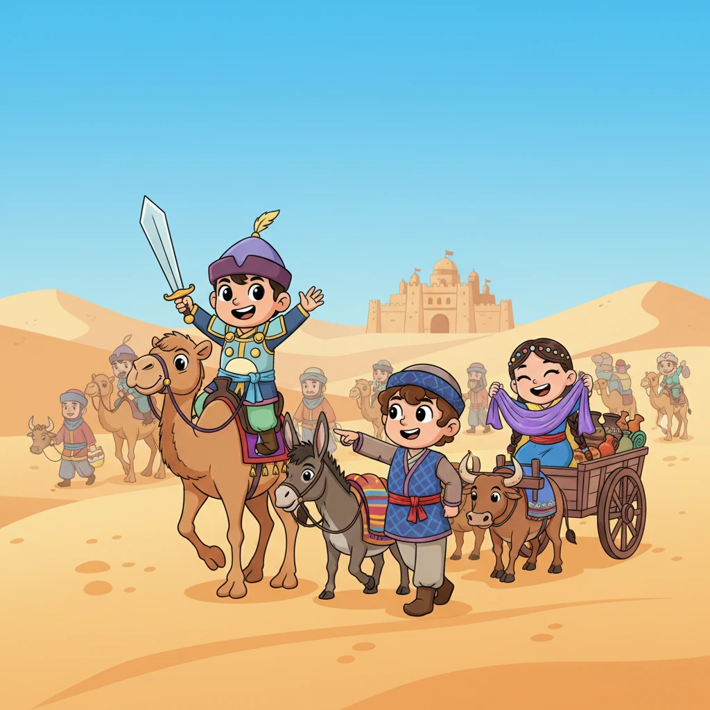 Жібек жолы бойымен керуендер сауда жасап, тауарлар мен мәдениеттерді тасымалдап жатыр. Бұл жол өте маңызды болды, бірақ ол сонымен қатар екі империяның қақтығысуына себеп болды.