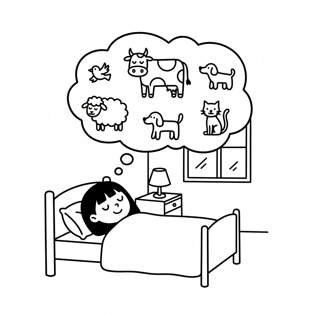 天黑了,乐乐回到了家。她今天认识了好多动物朋友,心里甜甜的。她闭上眼睛,梦里都是小鸟、奶牛、羊、小狗和猫咪。