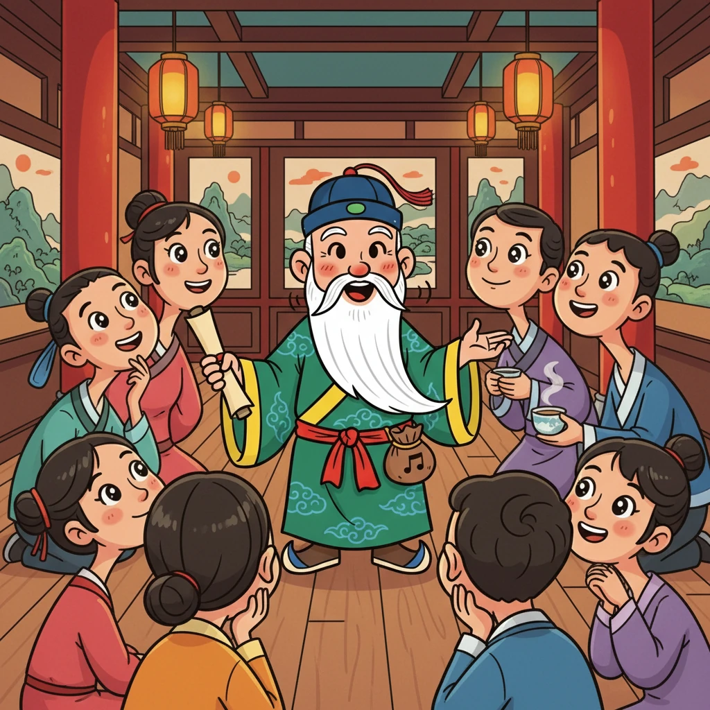 賓客們聽得入了迷，伸長了脖子，側著頭，臉上露出微笑，眼中充滿了驚嘆。他們都被這逼真的聲音表演所震撼。