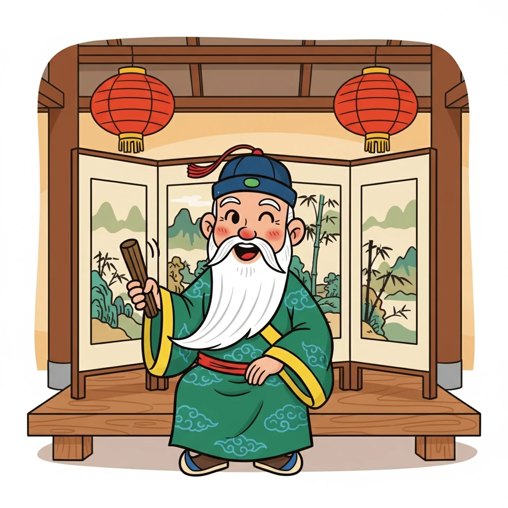 撫尺再次響起，所有的聲音都消失了。屏風移開，只見口技大師李先生微笑著，獨自坐在那裡，仿佛一切都未曾發生過。