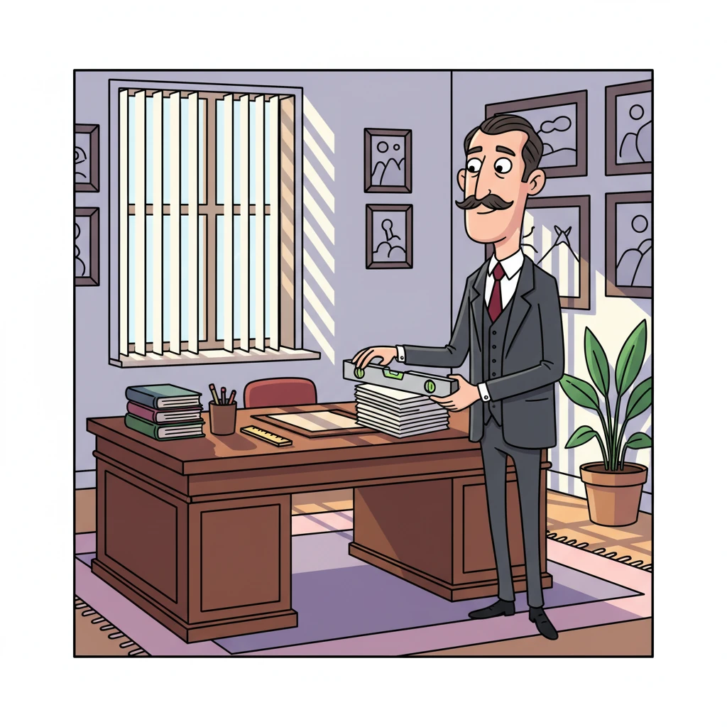 Mr. Wigglebottom was a very proper man who loved straight lines and perfect order. His suit was always pressed, his desk always tidy, and his daily routine never, ever wiggled out of place. He believed everything should be firm and predictable.
