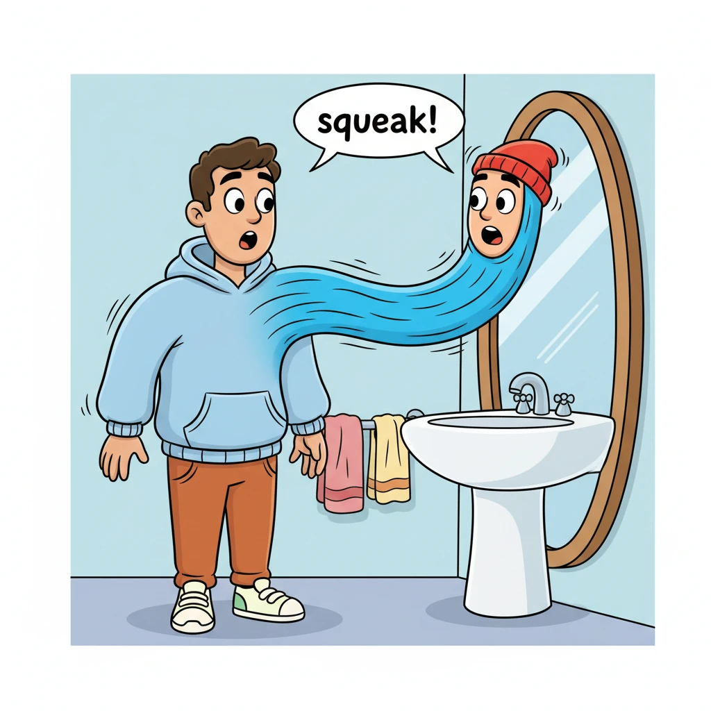 Back home, he peered into the mirror and let out a surprised squeak! His whole body had transformed into a wonderfully wobbly, long, and flexible form, swaying gently like a happy piece of spaghetti. His hat kept sliding down his new, bendy head, making him look even more peculiar.