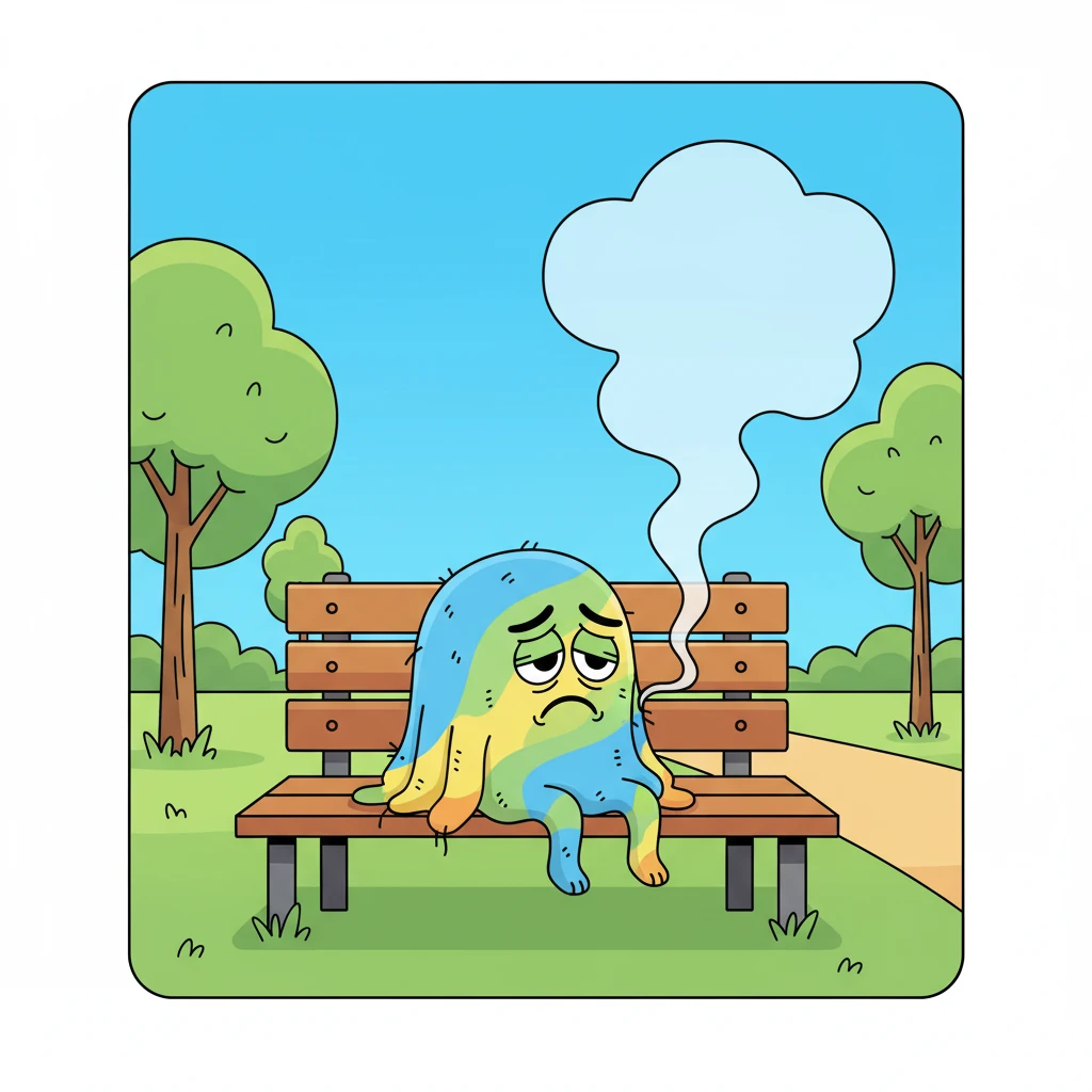 Mr. Wigglebottom felt a little droopy, slumping into a pile of sad wiggles on a park bench. He missed his old, stiff self, wishing he could stand tall and firm again. He sighed a long, wobbly sigh, feeling quite out of sorts.