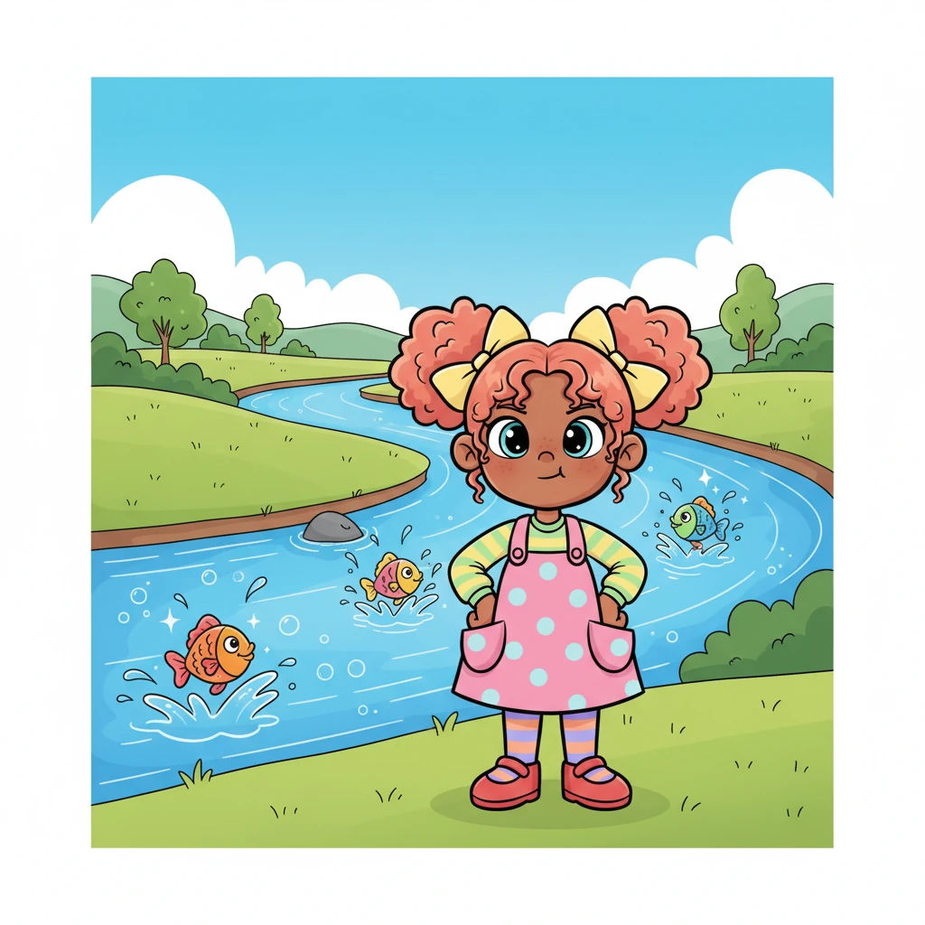 Soon, Lumi reached the Glimmering Gurgle River, a ribbon of sparkling blue water that giggled as it flowed. Playful fish with rainbow scales leaped and splashed, daring her to join their watery dance. The river looked too wide to simply jump across, but Lumi wasn't one to give up easily.