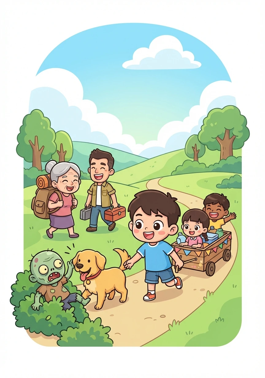 小明和旺财一起旅行，他们遇到了其他幸存者，组成了一个小团队，互相帮助，共同对抗僵尸。
