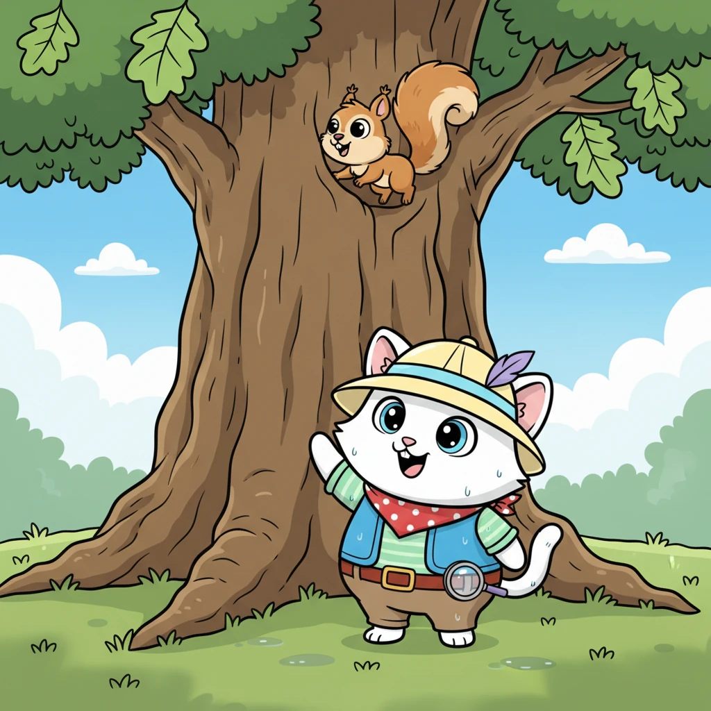 Still a bit damp, Meenu spotted a bushy-tailed squirrel scampering up a tall oak tree, chattering merrily. "Hmm, that looks like fun!" she thought, her curiosity quickly reigniting. She imagined herself climbing high, just like the nimble squirrel.