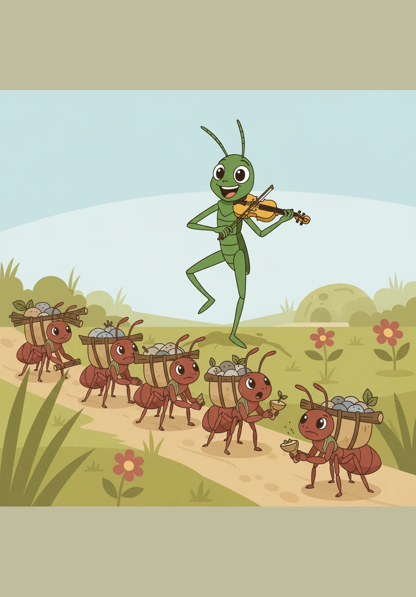 Pip hopped over to the line of workers and began to play a jaunty tune, laughing at their serious faces. He urged them to put down their heavy loads and enjoy the beautiful summer afternoon with him instead of working so hard.