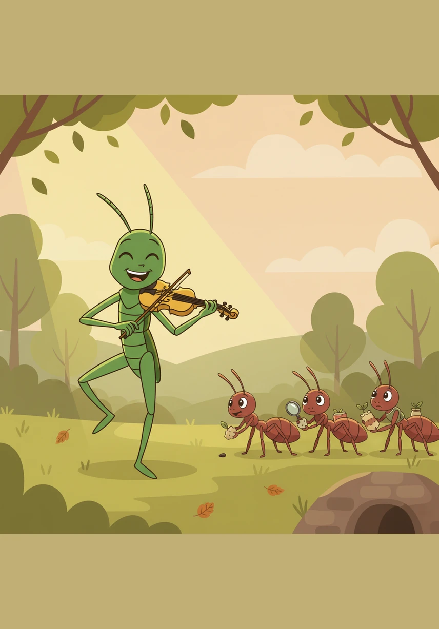 Pip simply chuckled and shook his head, claiming that winter was a long way off and there was plenty of food to be found today. He returned to his music, basking in the warm glow of the afternoon sun while the ants continued their tireless toil.
