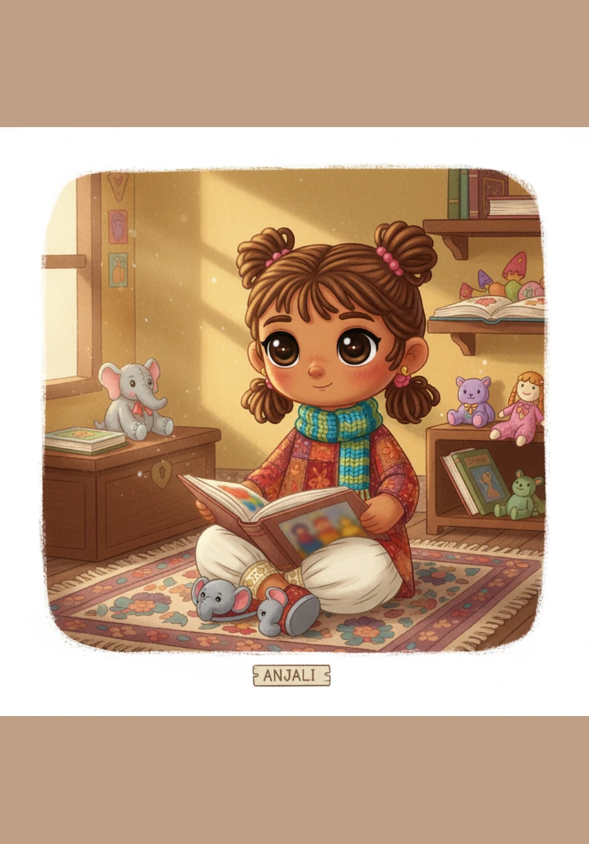 लेकिन छोटी अंजलि की आंखों में नींद नहीं है। वह अपनी नीली फ्रॉक पहने घर के बाहर खड़ी है और रात के इस सुंदर सन्नाटे को देख रही है।