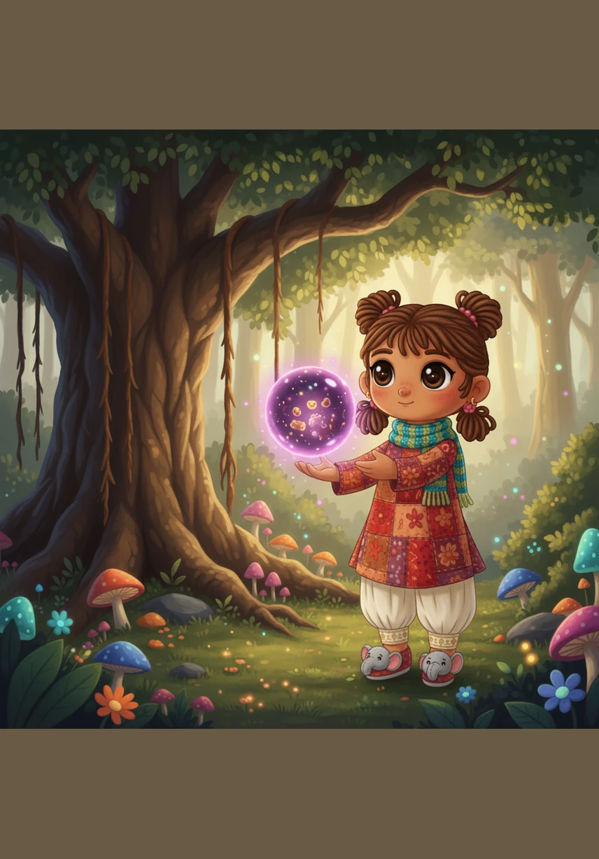 अचानक उसे झाड़ियों के पीछे से एक सुनहरी रोशनी टिमटिमाती हुई दिखाई देती है। वह उत्सुकता से उस रोशनी की ओर बढ़ती है, यह सोचकर कि क्या यह कोई जादुई जुगनू है।