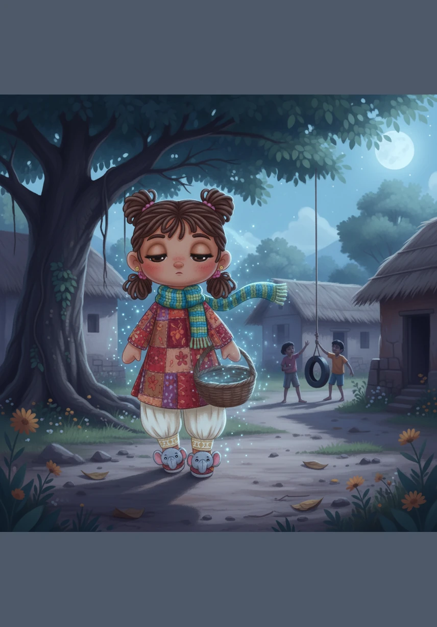 अब हवा और भी ठंडी हो गई है और अंजलि को धीरे-धीरे नींद आने लगी है। वह अपनी जादुई सैर खत्म करके दबे पांव वापस अपने घर की ओर चल देती है।