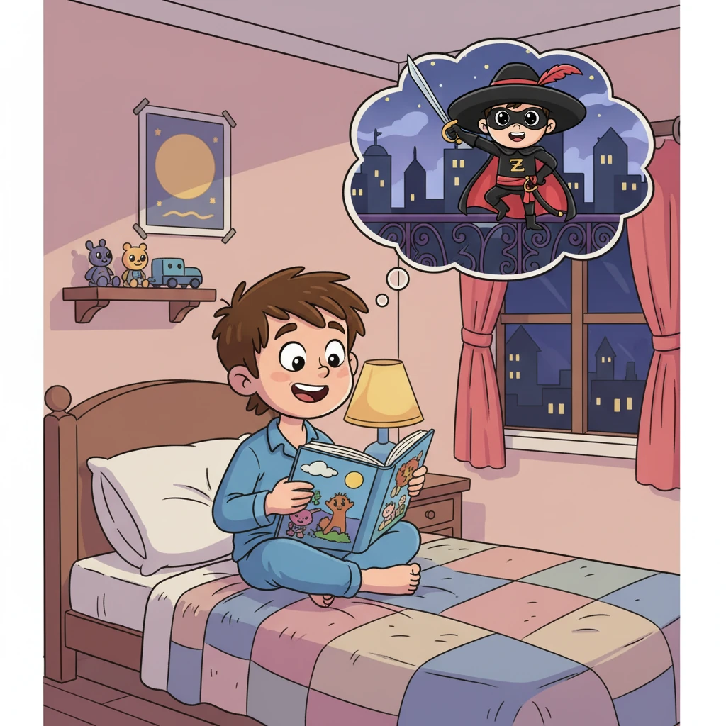 Στην καρδιά της πόλης ζούσε ο Δημήτρης, ένα αγόρι με όνειρα τόσο μεγάλα όσο ο ουρανός. Κάθε βράδυ, πριν κλείσει τα μάτια του, διάβαζε τις περιπέτειες του αγαπημένου του ήρωα, του Ζορό. «Θέλω κι εγώ να βοηθάω τον κόσμο», ψιθύριζε, φανταζόμενος τον εαυτό του με μια μάσκα και ένα λαμπερό σπαθί.