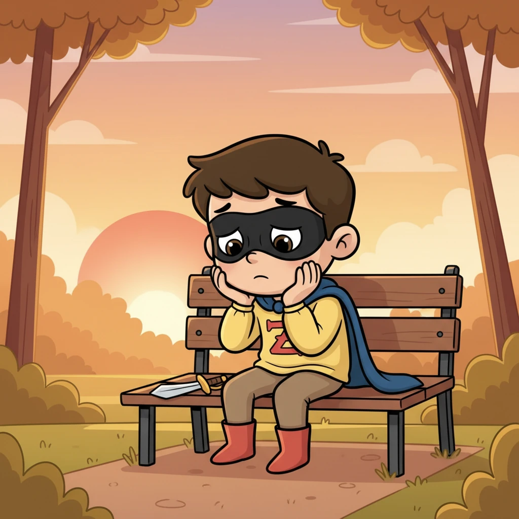 Καθώς ο ήλιος άρχιζε να δύει, ο Δημήτρης κάθισε σε ένα παγκάκι, σκεπτικός. Είχε βοηθήσει πολλούς σήμερα, αλλά δεν είχε αφήσει πουθενά το σημάδι του Ζορό, το μεγάλο «Ζ». Αναρωτιόταν αν ήταν τελικά ένας αληθινός ήρωας.