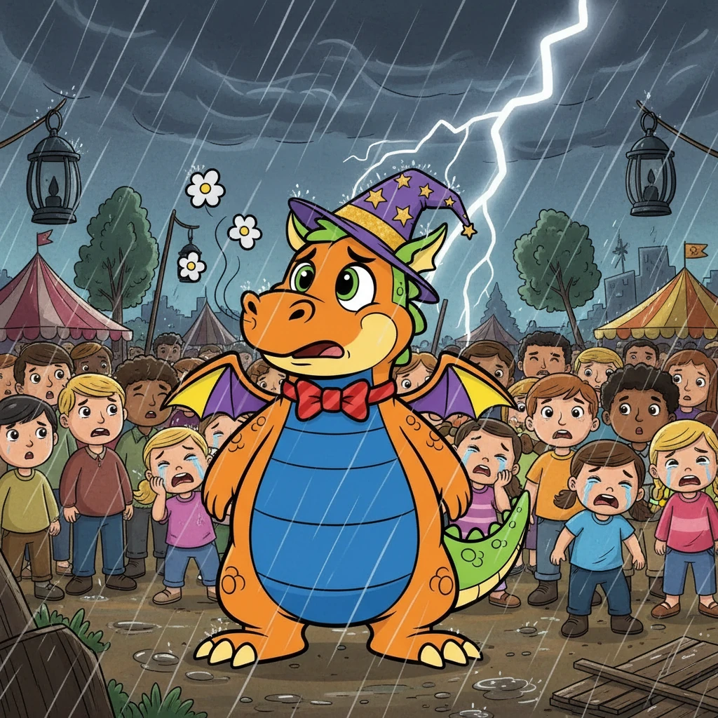 As the festival began, a fierce storm rolled in, extinguishing every single lantern. The children began to cry, their faces lit only by the flashes of lightning. The adults looked worried, fearing the festival was ruined.