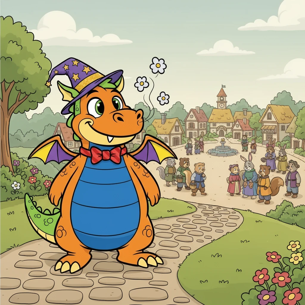 Draco felt a pang of sadness seeing his neighbors' disappointment. He knew he had to do something. Gathering his courage, he slowly made his way down the hill, toward the town square, where the villagers were gathered.