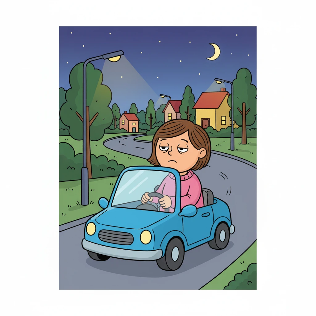 Elle conduit discrètement jusqu'à chez elle, anticipant un peu de repos après cette journée mouvementée.