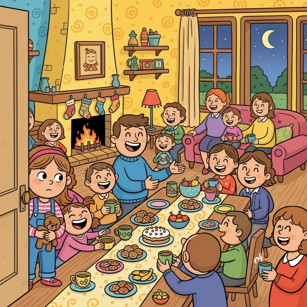 Lilou aperçoit sa famille réunie, apparemment convaincue qu'elle est encore absente.