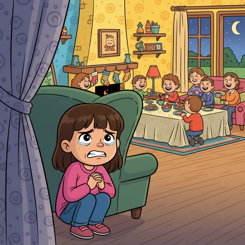 Lilou, cachée, écoute avec une émotion grandissante, partagée entre la colère et la tristesse.