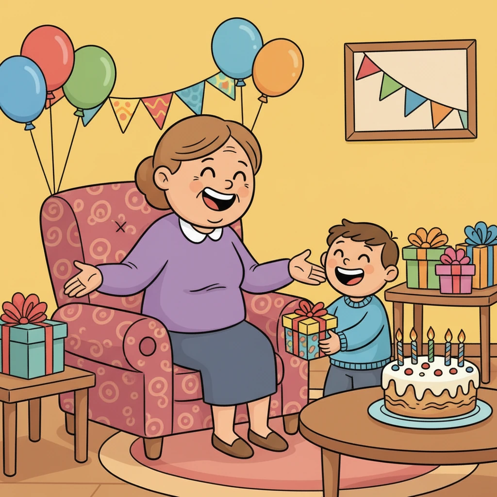 Sa grand-mère lui souhaite un joyeux anniversaire, anticipant la fête.