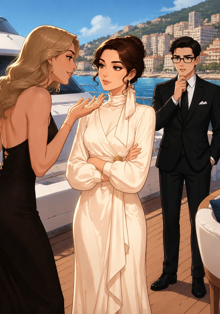 Aboard a luxury yacht in Monaco, Amara is cornered by a charming socialite who questions her singular focus on her husband. Her response is cold and unwavering, a declaration of loyalty so sincere and absolute that it leaves her companion stunned into a nervous silence.