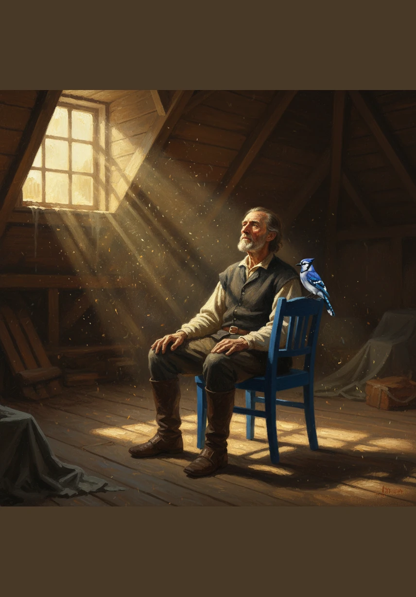 Silas lives in a silent, sun-drenched attic where the only furniture is a solitary chair painted the deepest shade of cerulean blue. He spends his hours watching the dust motes dance in the light, waiting for a moment he cannot quite name.
