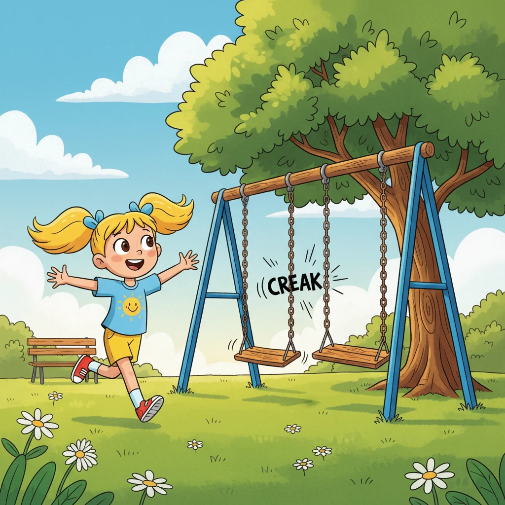 Lily Bright, with her bright yellow pigtails bouncing, skipped into Sunshine Park. Her favorite swing set looked a little sad, one swing wobbling precariously with a cartoonish creak. Oh dear, someone needed to fix that!