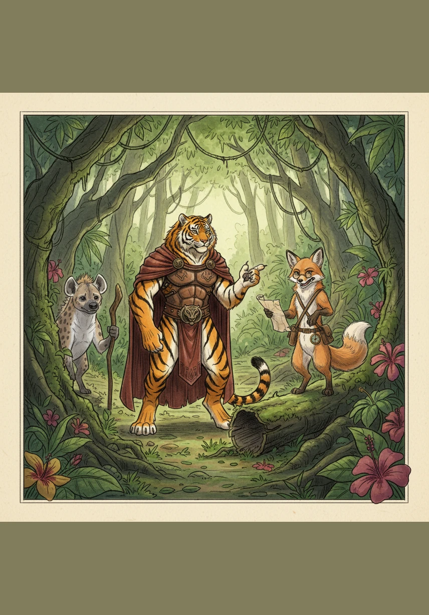 The fox approached the goats with a succulent jackfruit and showed the monkeys a bundle of golden bananas, his eyes gleaming with deceit. He promised them that if they helped him drive the tigress away, all the fruit in the jungle would be theirs to keep forever.