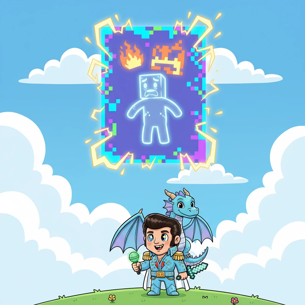 Suddenly, a shimmering, pixelated rift tore open in the sky, crackling with strange energy. From its depths, a frantic message materialized: a plea from a distant, unknown realm, its blocky inhabitants terrorized by a new, fiery menace. Axel's boredom vanished, replaced by an adventurous sparkle.