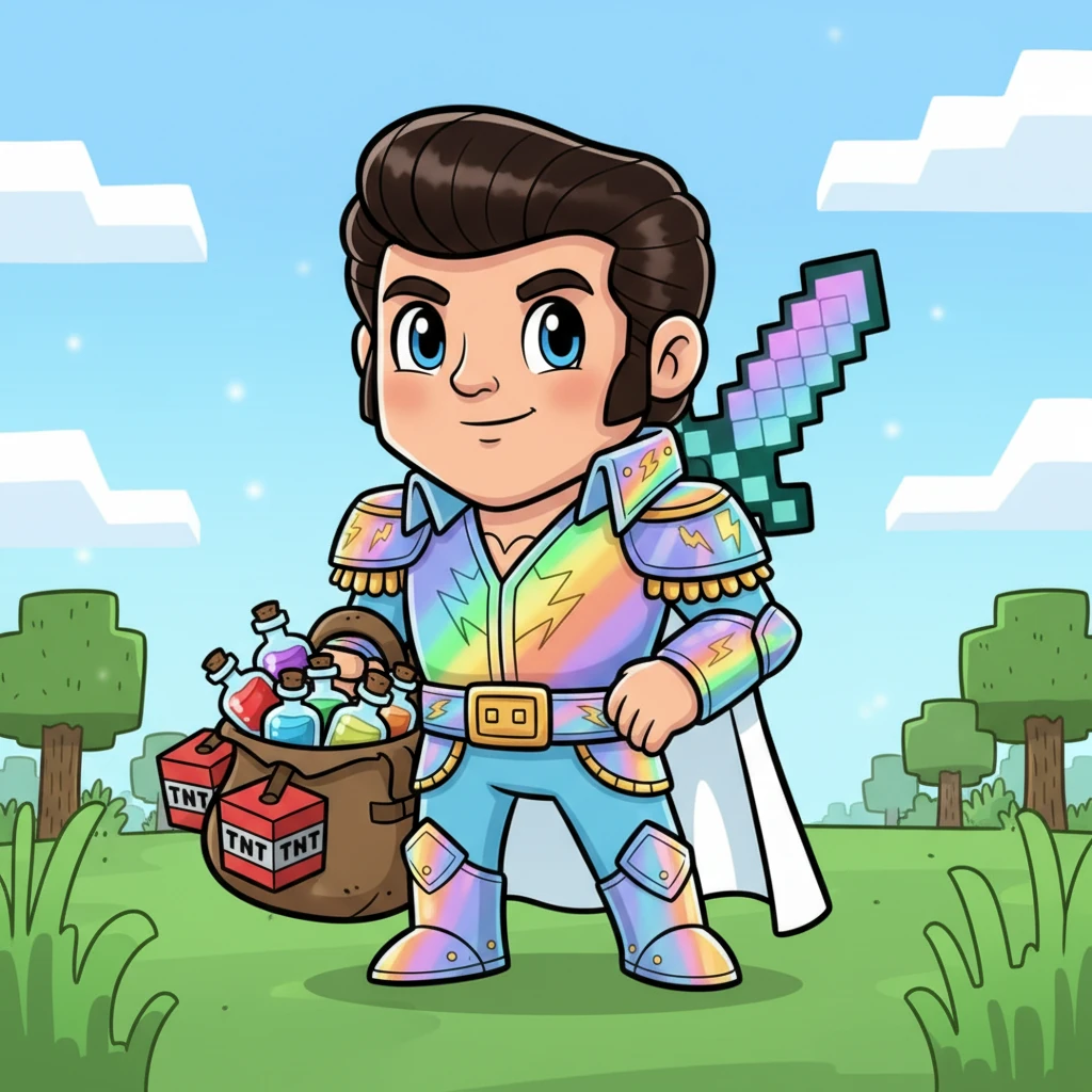 With a determined nod, Axel geared up in his custom-crafted netherite armor, enchanted to shimmer with vibrant colors. He strapped on his legendary sword, 'Ender's Edge,' and grabbed a satchel bursting with potions and TNT, ready for whatever blocky dangers awaited him.